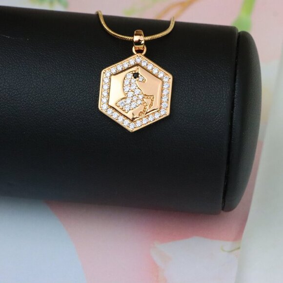 "Hexagon Horse Pendant in Rose Gold with Crystal Accents, XPPT1271 - Picture 5 of 14